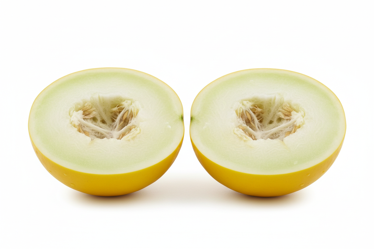 melon canari en demi sans noyau avec fond blanc